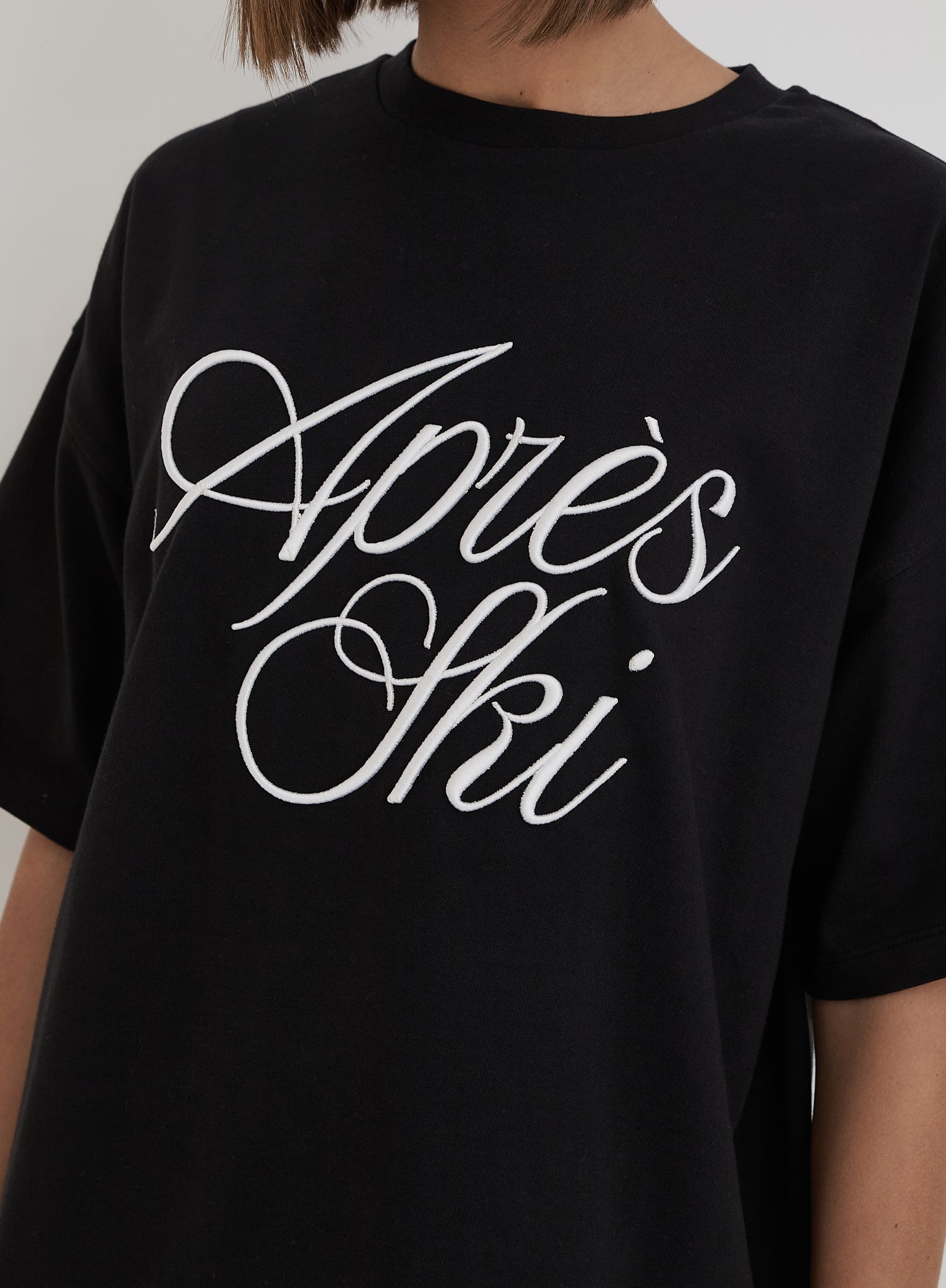 Black Embroidered Apres Ski Slogan T-Shirt
